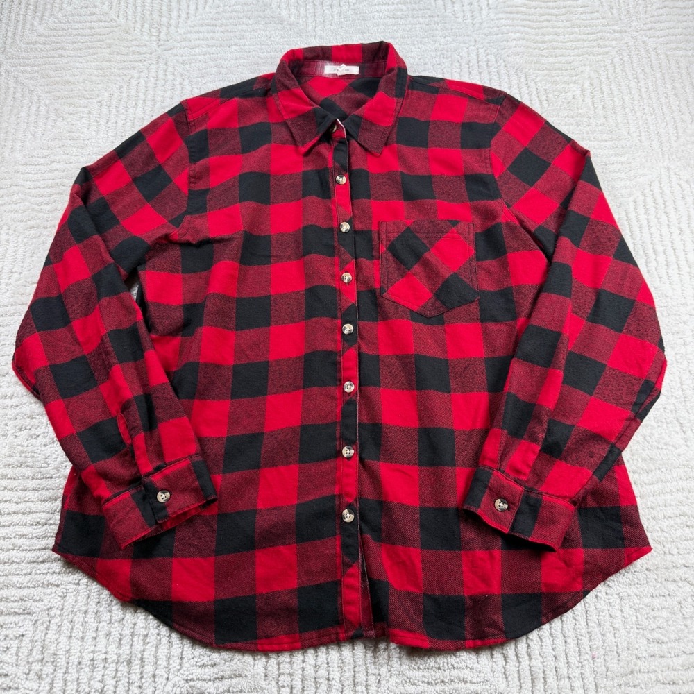 Maurices Buffalo Plaid Button Shirt Women's XL Red Black Lumberjack Grunge Cabin